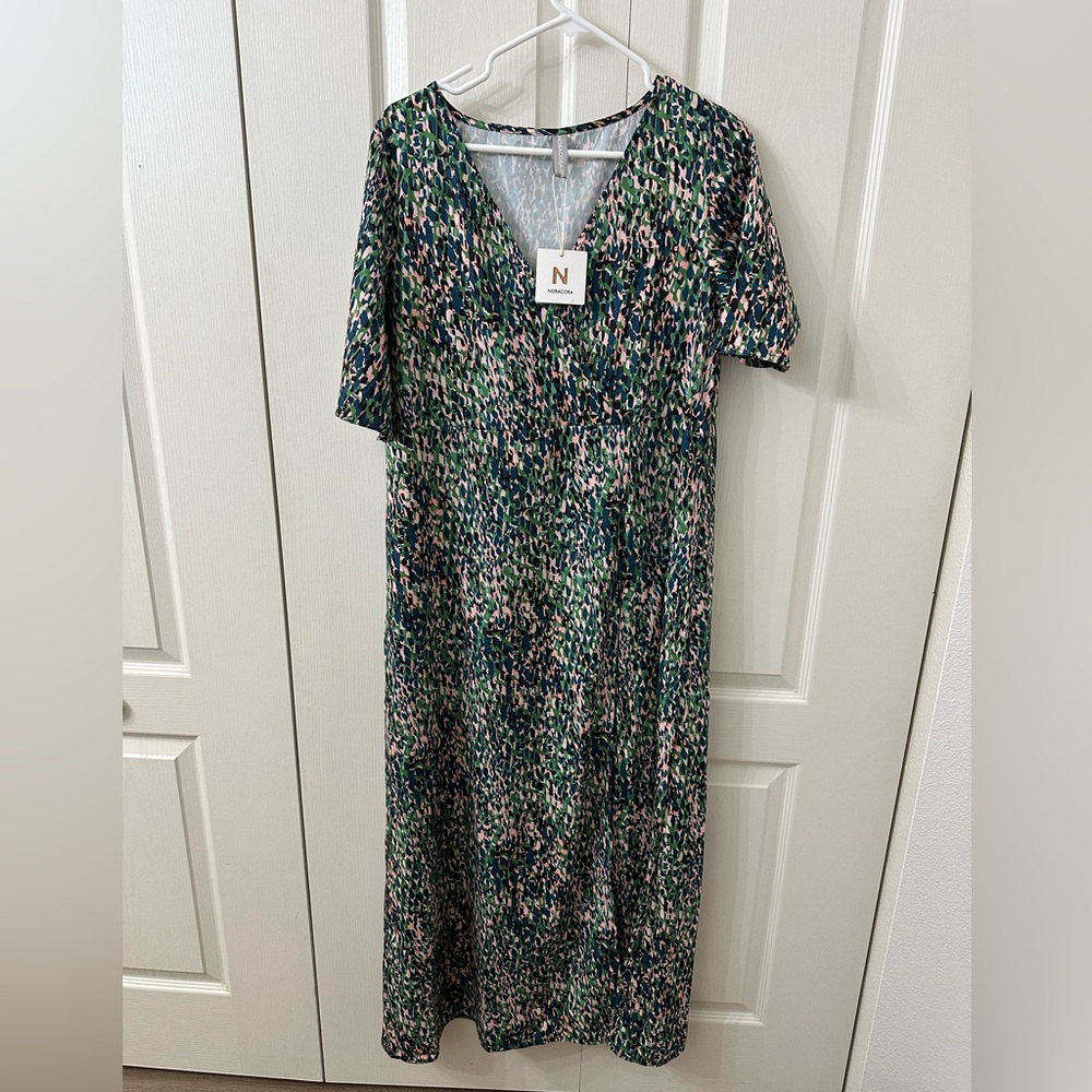Navy and Green Patterned Maxi Dress